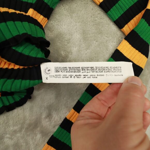 Zara Black Striped‎ Ribbed Knit Sweater Lettuce Trim Long Sleeve Top size Small - Picture 8 of 10